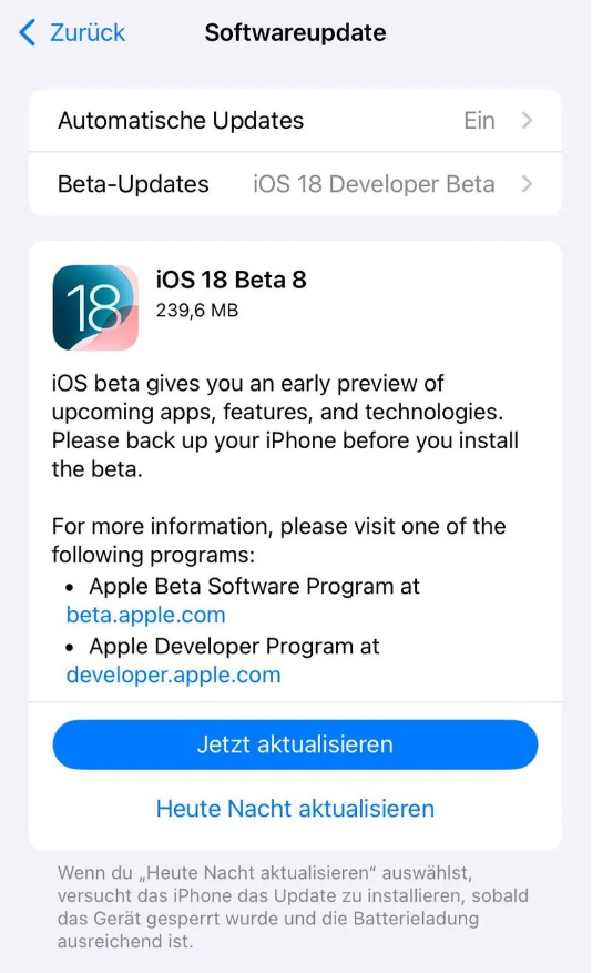 新罗苹果手机维修分享苹果 iOS / iPadOS 18 开发者预览版 Beta 8 发布 